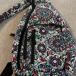 Vera Bradley Black Multicolor Floral Medallion Sling Backpack